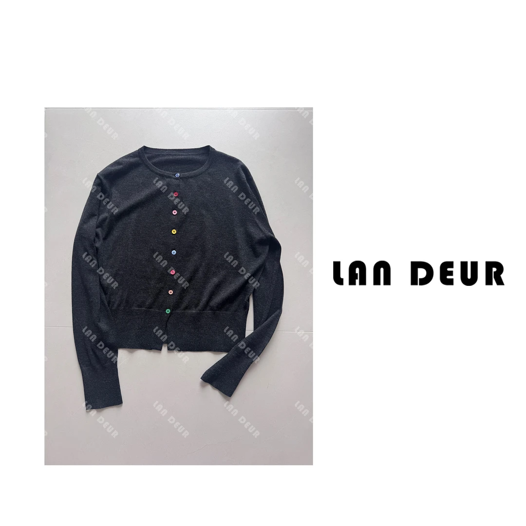 JIUJIU【奢华瑰梦】绵羊毛时尚圆领百搭圆领彩色扣子开衫针织衫女