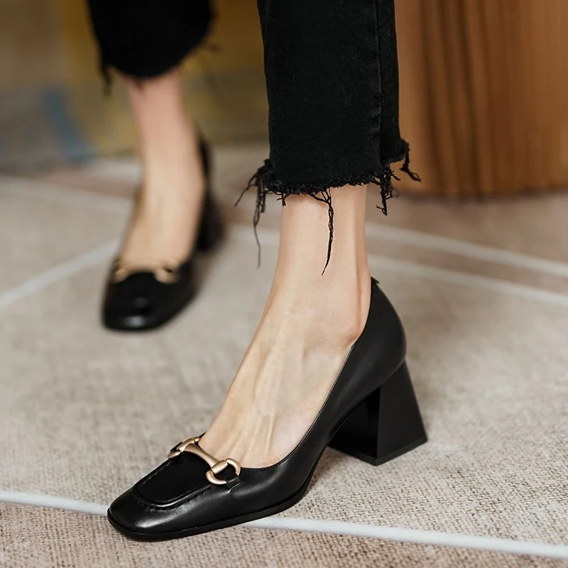 乐-9复古玛丽珍女鞋一字扣粗跟学生韩版法式方头粗跟马衔扣单鞋女