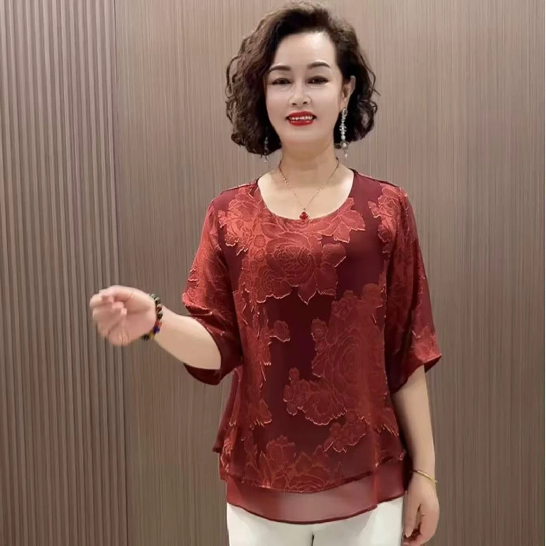 夏季新款气质中式洋气减龄网红时尚百搭复古妈妈装宽松显瘦上衣