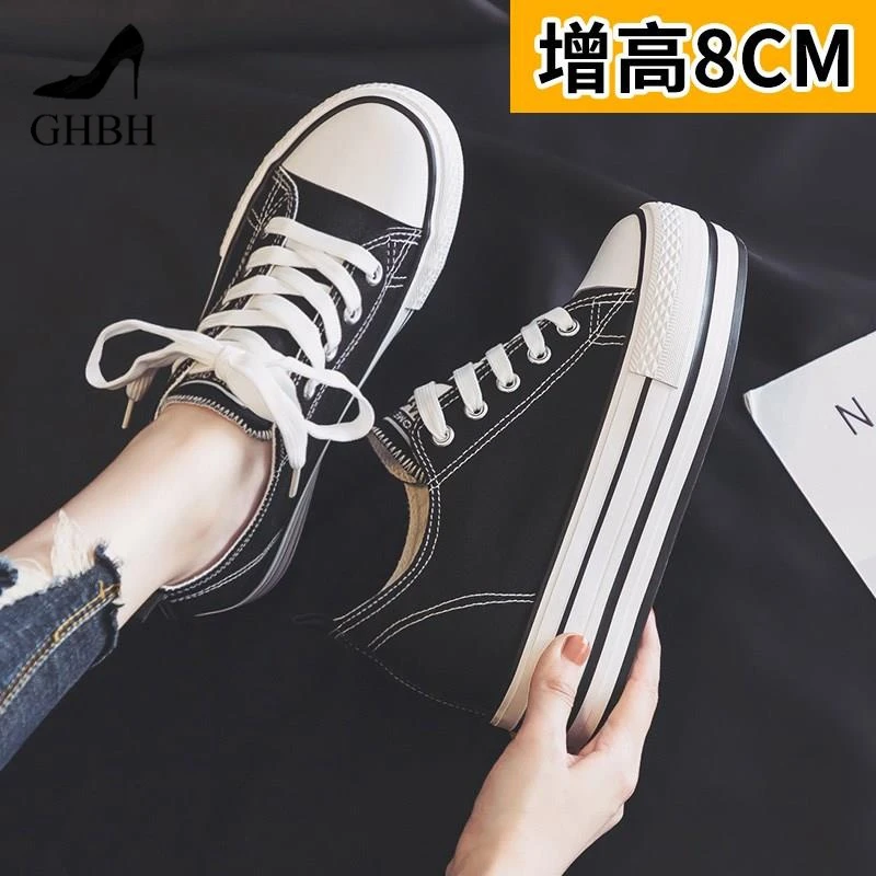【明星同款】内增高8cm帆布鞋女2025春夏新款百搭韩版厚底松糕板鞋
