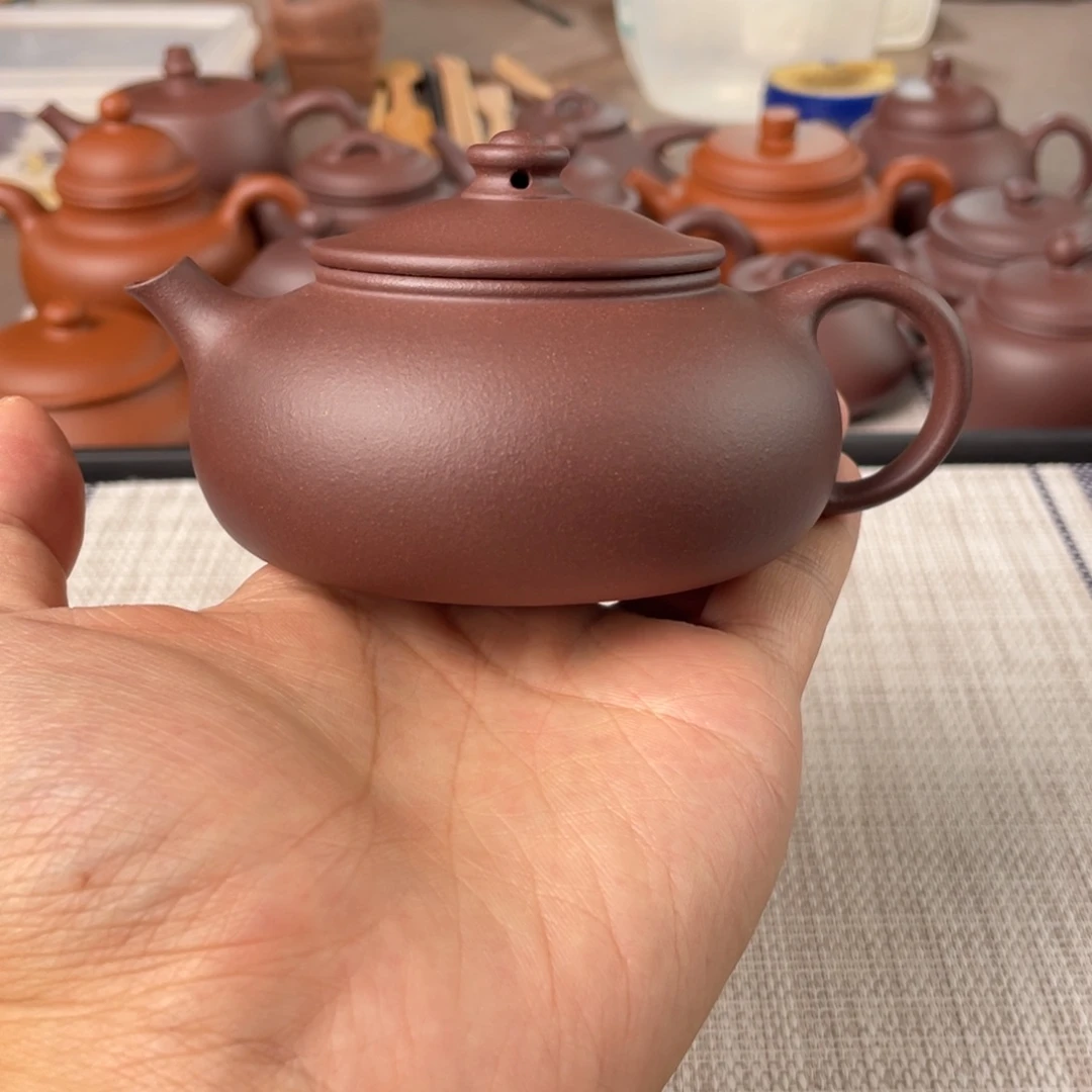 紫砂茶壶半手工老紫泥寒江壶170cc