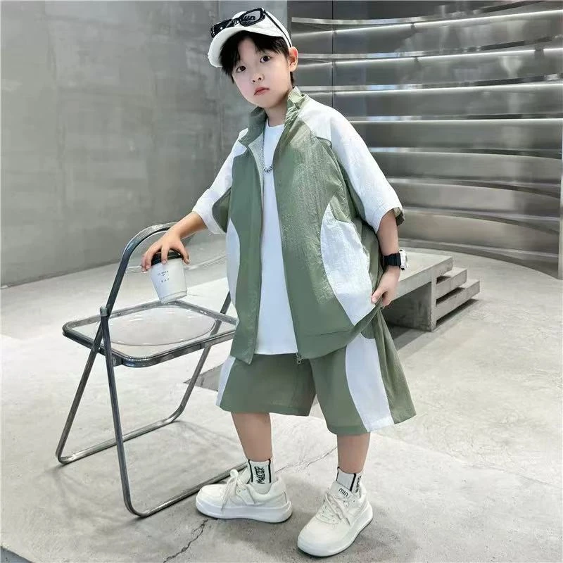 （LAOHE）TZ-3128  军绿色 夏款男童女童夏季休闲韩版套装时尚运动