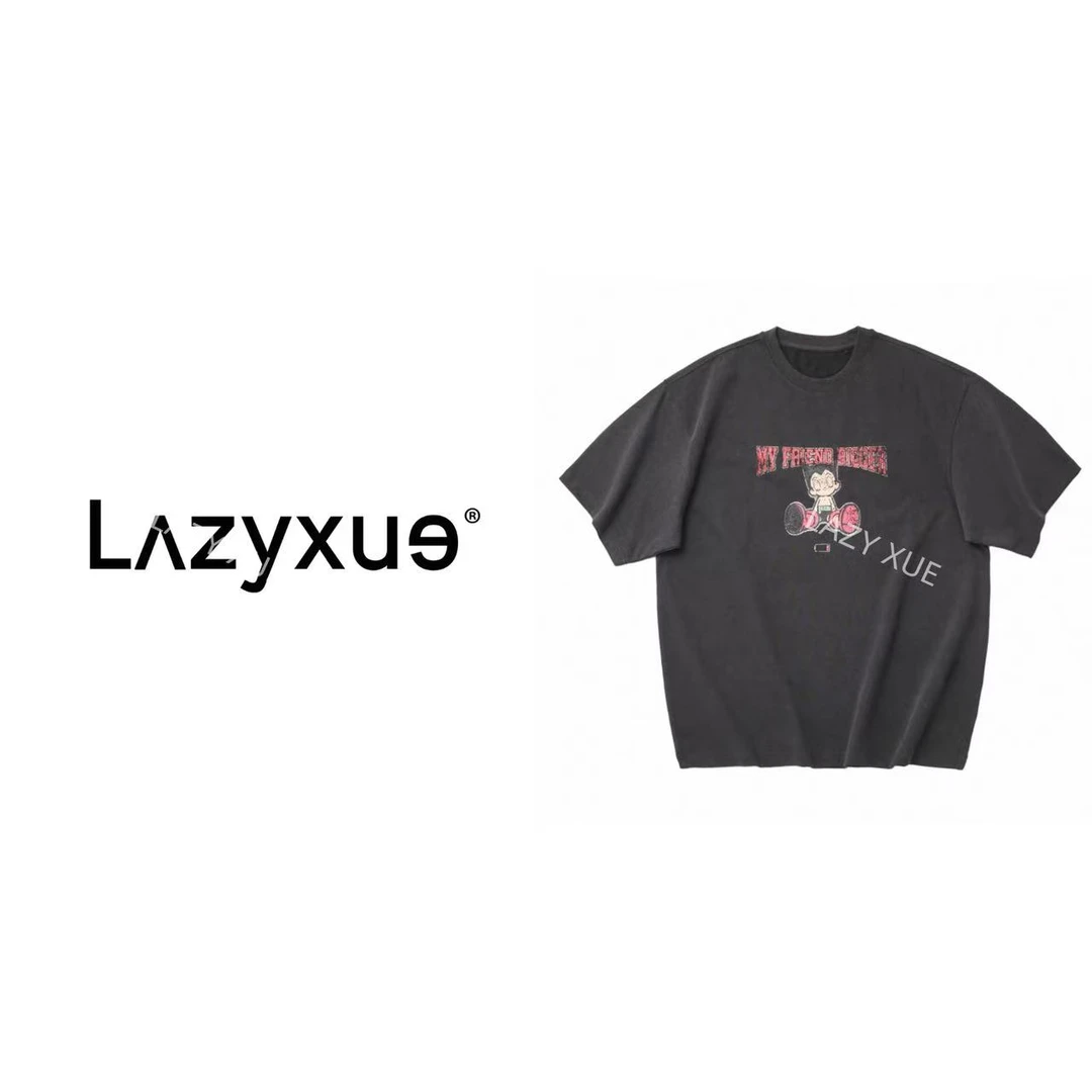 LAZYXUE薛懒懒/"阿童木"新款时尚百搭水洗做旧圆领短袖T恤 33937