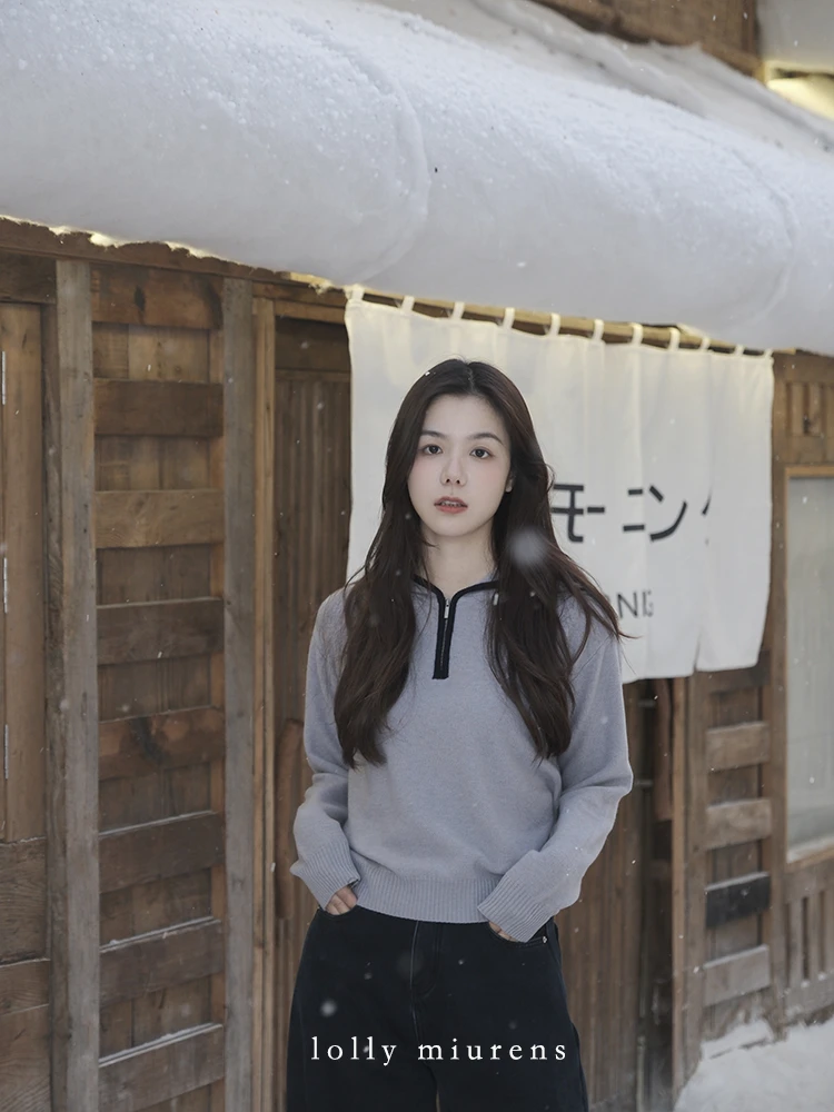 缪恩诗冬季新品Winter x「～」简约休闲长袖连帽上衣百搭