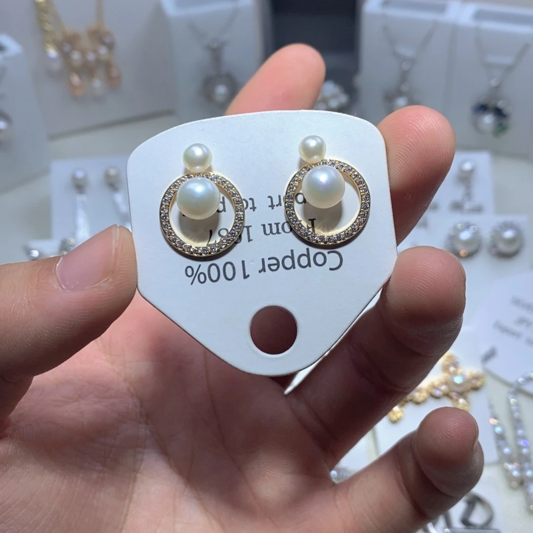 耳饰银S925镶嵌淡水珍珠