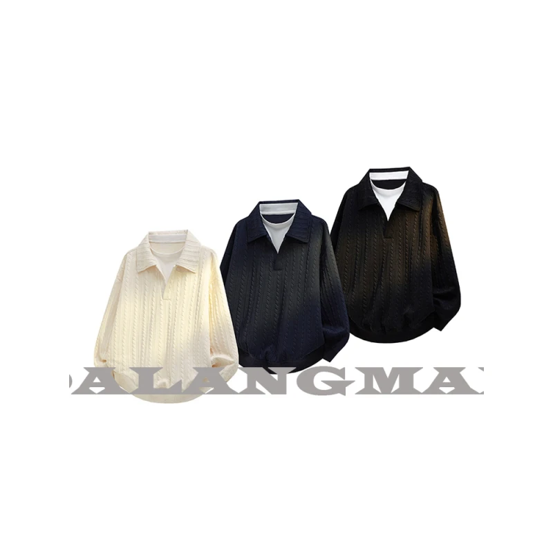 DALANGMAX陈达浪大码男装冬新款港风休闲提花翻领假两件长袖卫衣