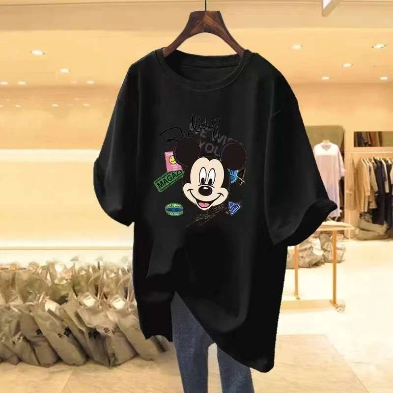 女士纯棉t恤短袖2025夏季新款休闲宽松大码胖mm遮肚显瘦上衣ins