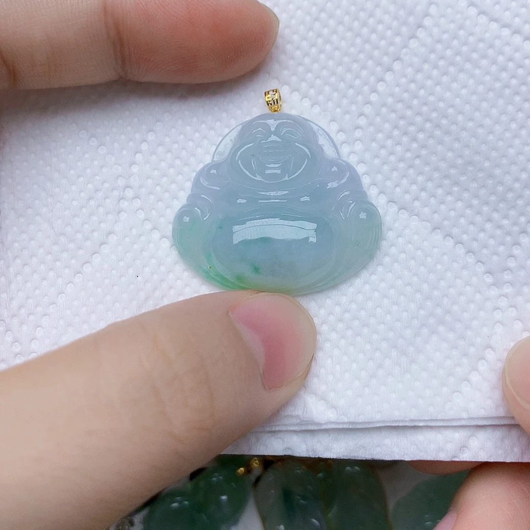 翡翠18K金镶嵌颈饰天然A货翡翠