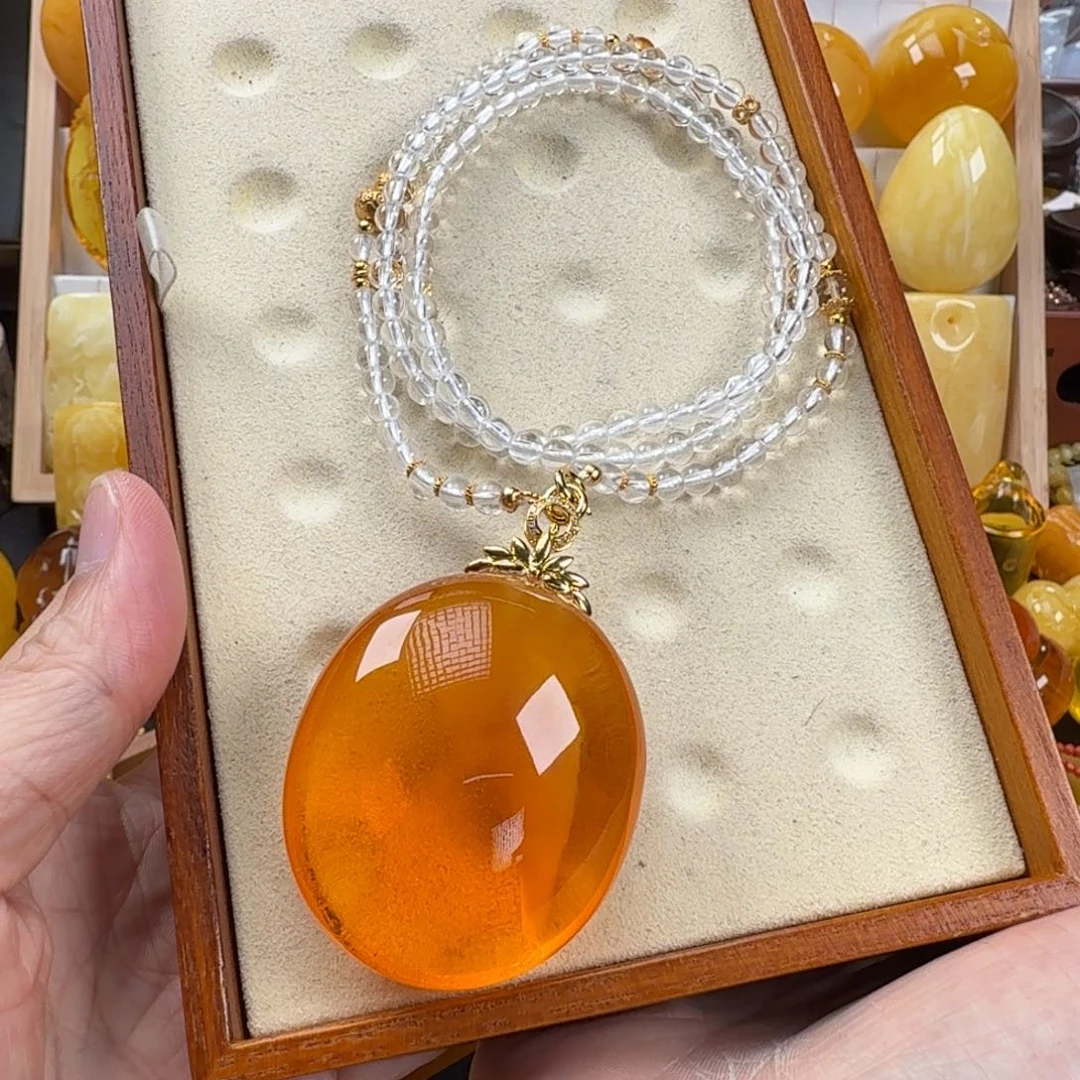蜜蜡颈饰18K金镶嵌蜜蜡