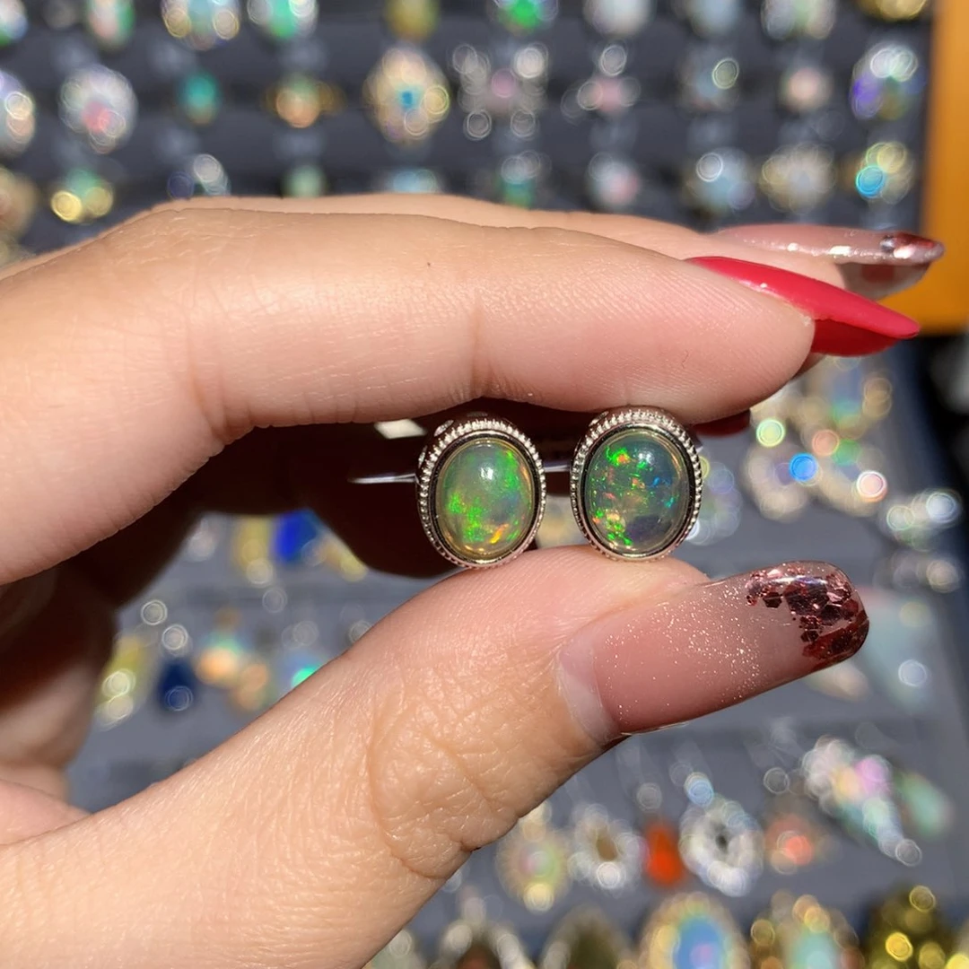 银S925镶嵌欧泊欧泊耳饰y