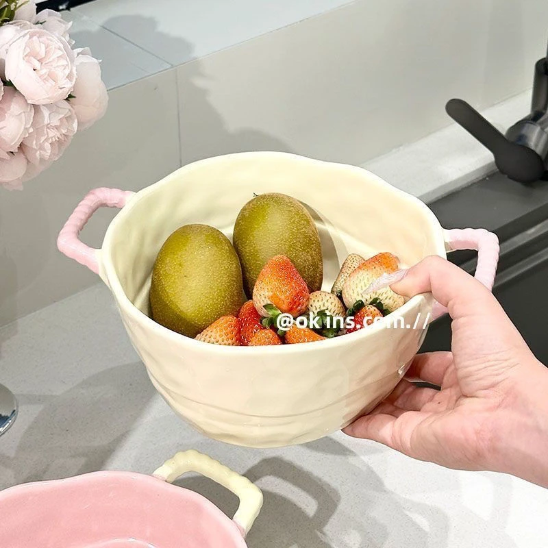 9.5英寸双耳汤碗ins家用泡面碗高颜值大碗奶油风汤面碗螺蛳粉碗yj