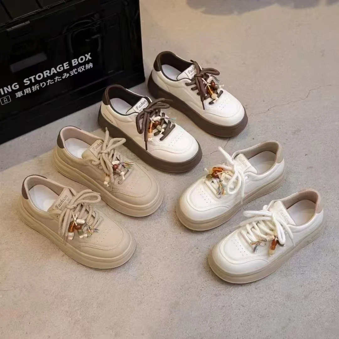 漫斯贝尔4cm厚底板鞋女秋季新款显脚小增高配软底休闲运动小白鞋