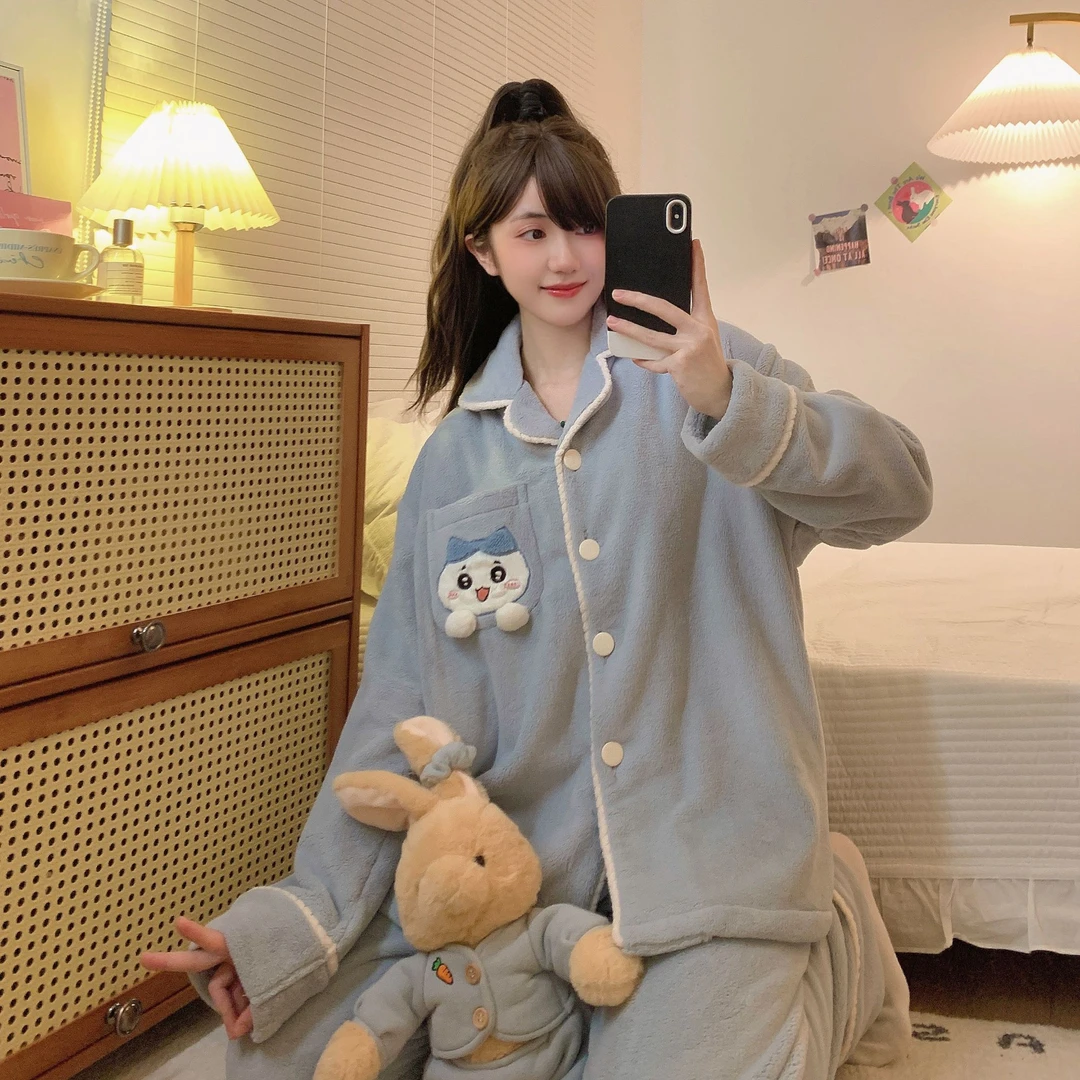 秋冬睡衣2025款女士法兰绒家居服加绒加厚长袖长裤保暖宽松套装