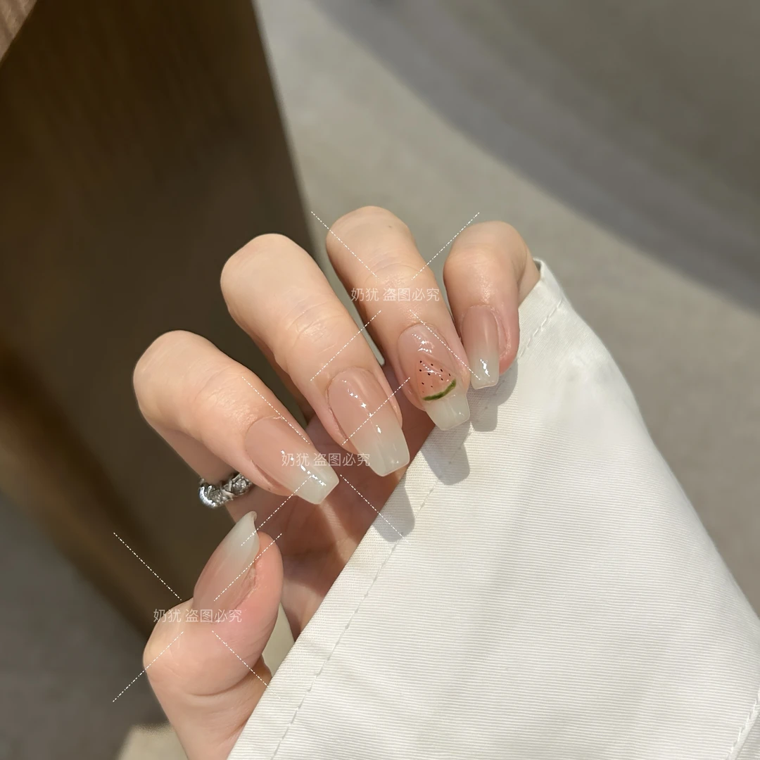 【西瓜奶冻】奶犹高品质纯手工穿戴甲 穿戴美甲成品