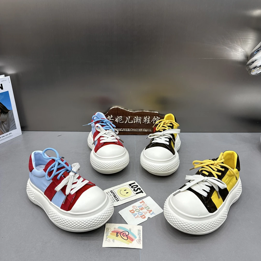 MANGNIER/欧货小众设计拼色轻底减龄女鞋低帮大头丑萌鞋小蜜蜂黄