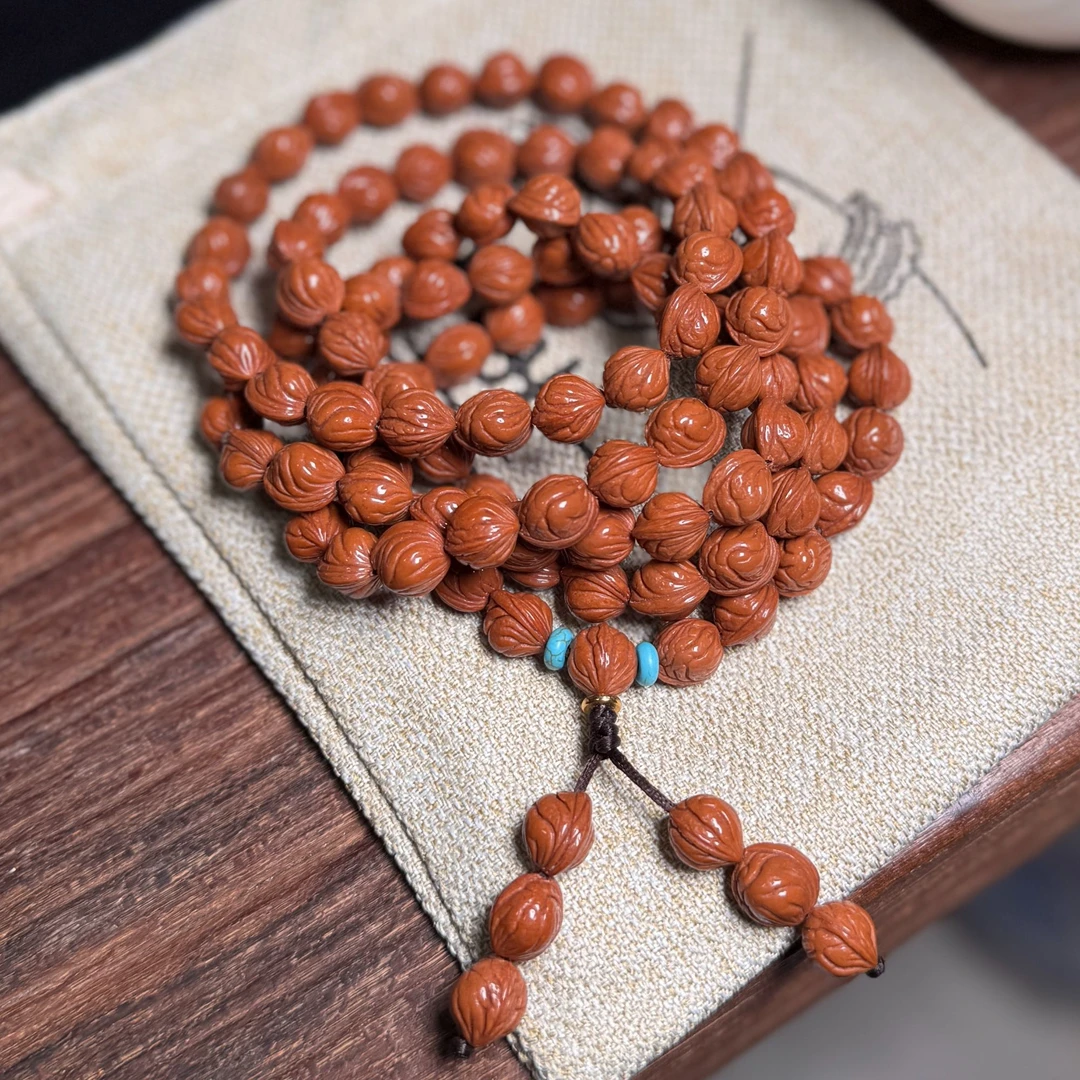 【肚10mm左右108脖挂无修玉龙脊】秦岭龙纹桃核男士手串手持送礼品