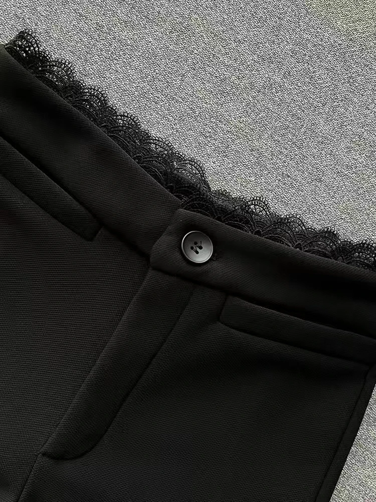 新款蕾丝边加绒加厚微喇裤