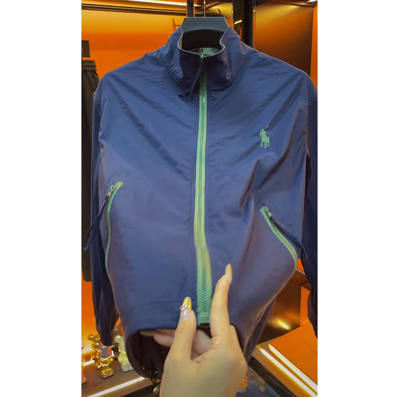 欧货轻奢高定休闲男装外套2025夏季新款大牌刺绣藏青色宽松防晒服