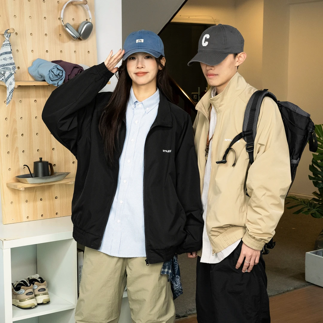 新款秋季连帽宽松防泼水小字母印花夹克外套男女同款潮MJ23045