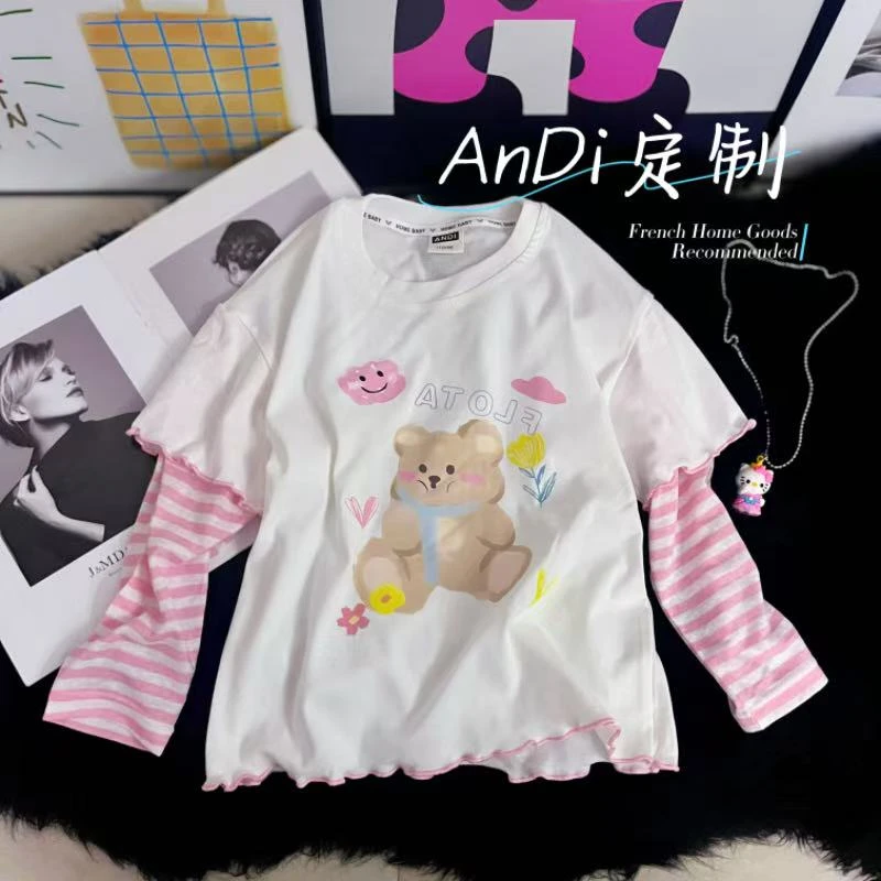 〖ANDI〗安迪订制秋季新款女童中大童时尚小熊假两件5050