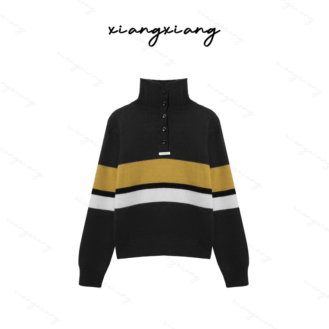 【香香专属】秋冬时尚高领撞色条纹毛衣女休闲上衣女衫XZ24156