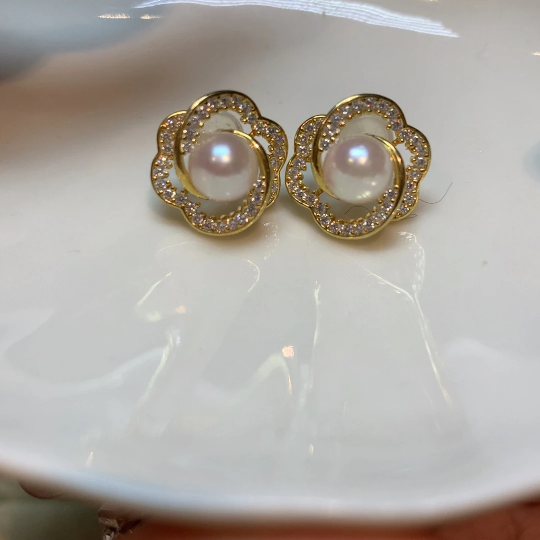 海水珍珠耳饰银S925镶嵌