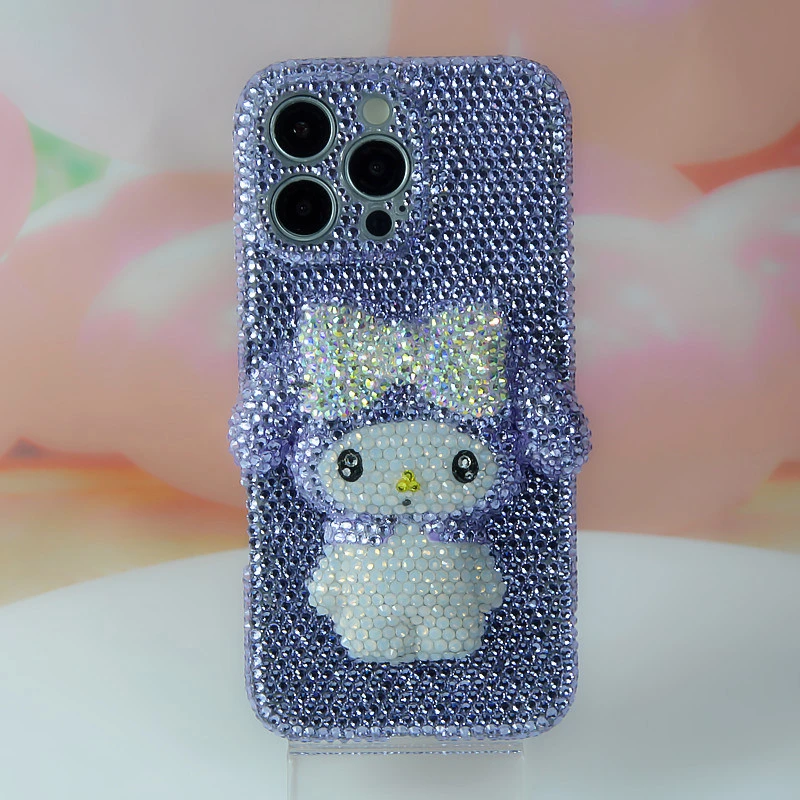 适用网红iPhone13 14 15 16proMax镶钻浅紫美乐蒂苹果手机壳水钻