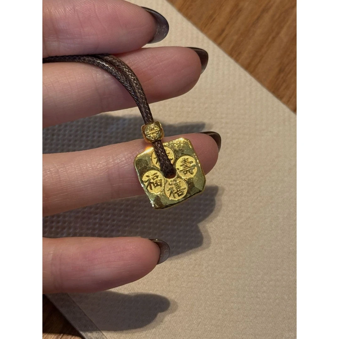 铜合金项链 吉言福禄寿喜方块项链女毛衣链锁骨链高级感招财颈链