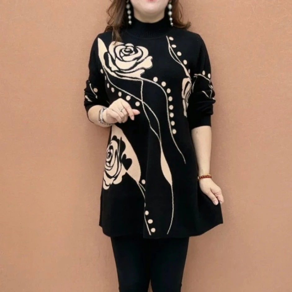 显瘦百搭妈妈装中长款气质高贵洋气针织衫秋冬季潮款显瘦2025毛衣