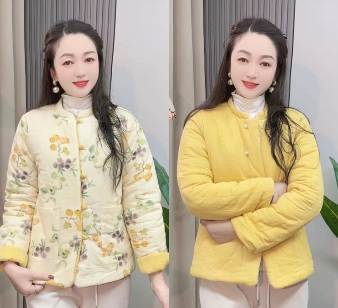 2025保暖女印花棉服棉衣立领常规常规款新疆长绒棉棉袄女