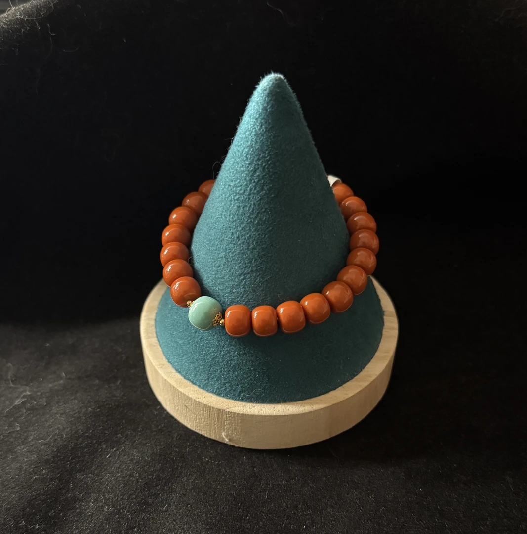 设计款南红绿松石老型单圈手串