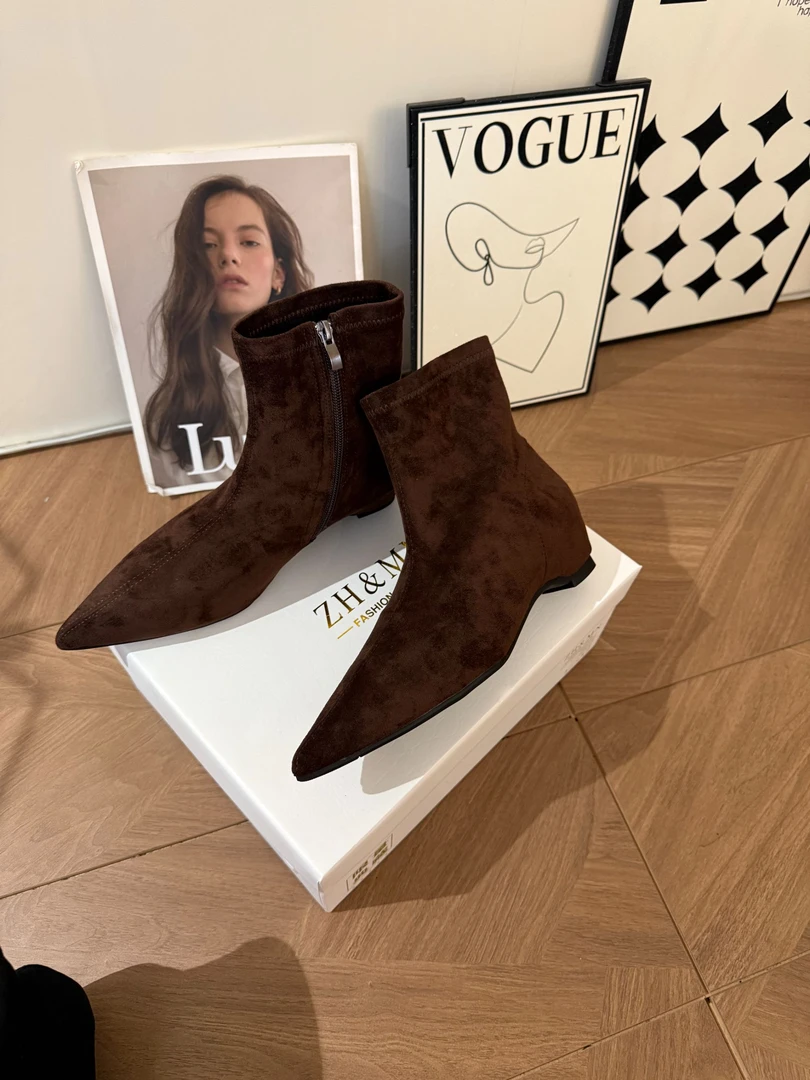 短靴尖头瘦瘦靴裸靴百搭靴子短靴子2025新款爆款洋气编织