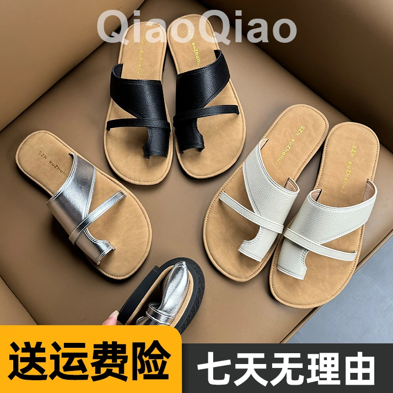 韩版平底夹趾凉拖鞋女夏季外穿软底2025新款海边沙滩度假一字拖鞋