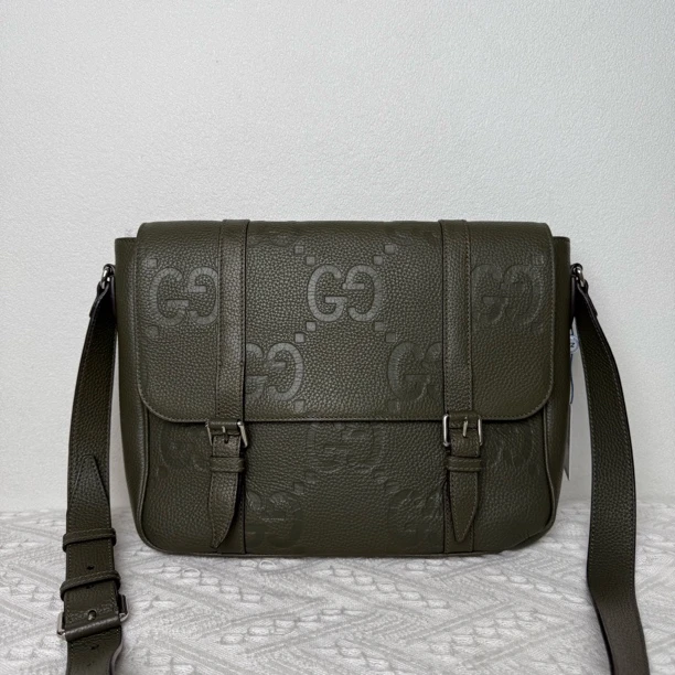 99新 GUCCI/古驰 4312/男士时尚全皮压纹双G中号邮差包