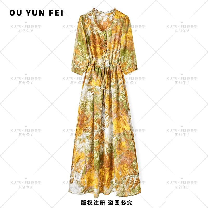 高级感连衣裙女新款气质显瘦穿搭时尚洋气印花长裙F2112