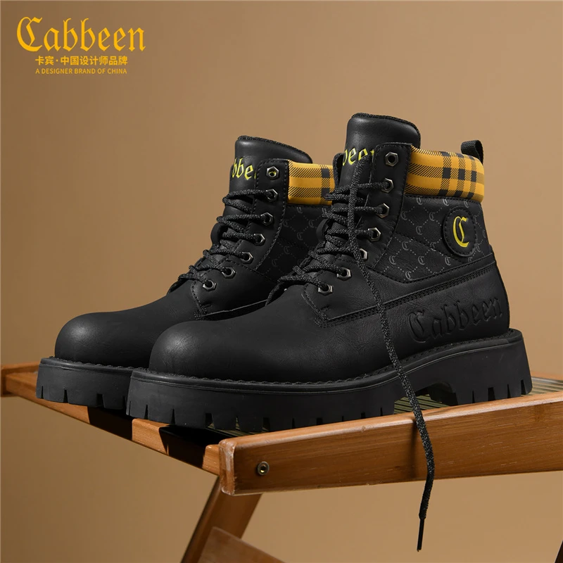 卡宾男士2026新款秋冬季复古马丁靴高帮工装厚底系带户外休闲男鞋