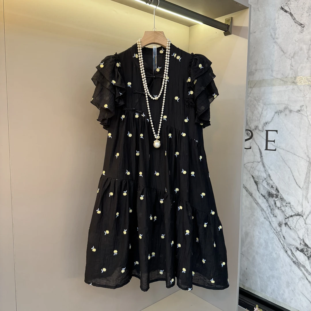 夏天海边度假法式复古宽松气质印花时尚洋气短袖显瘦连衣裙女709