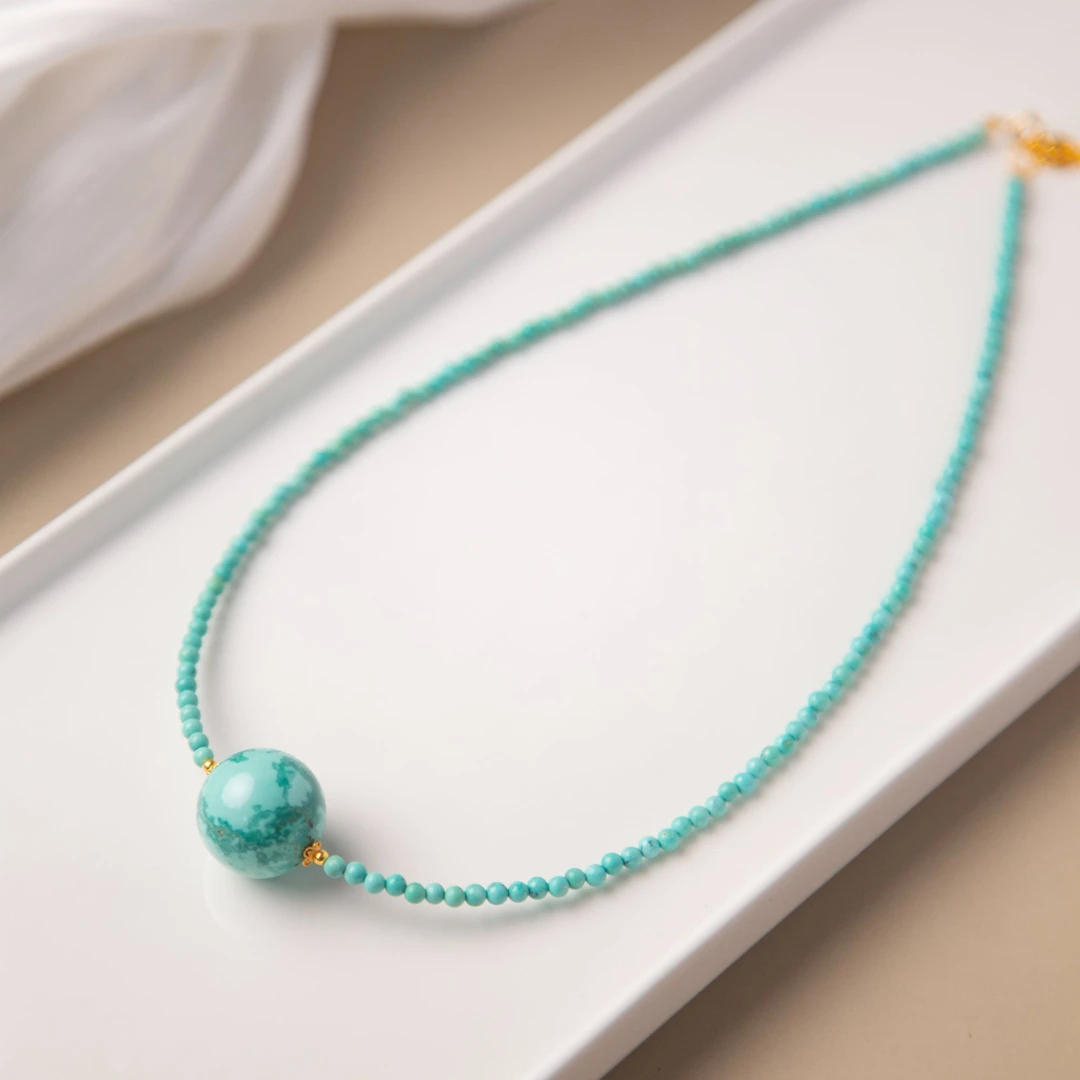 大喻家原创设计原矿绿松石圆珠项链复古小众