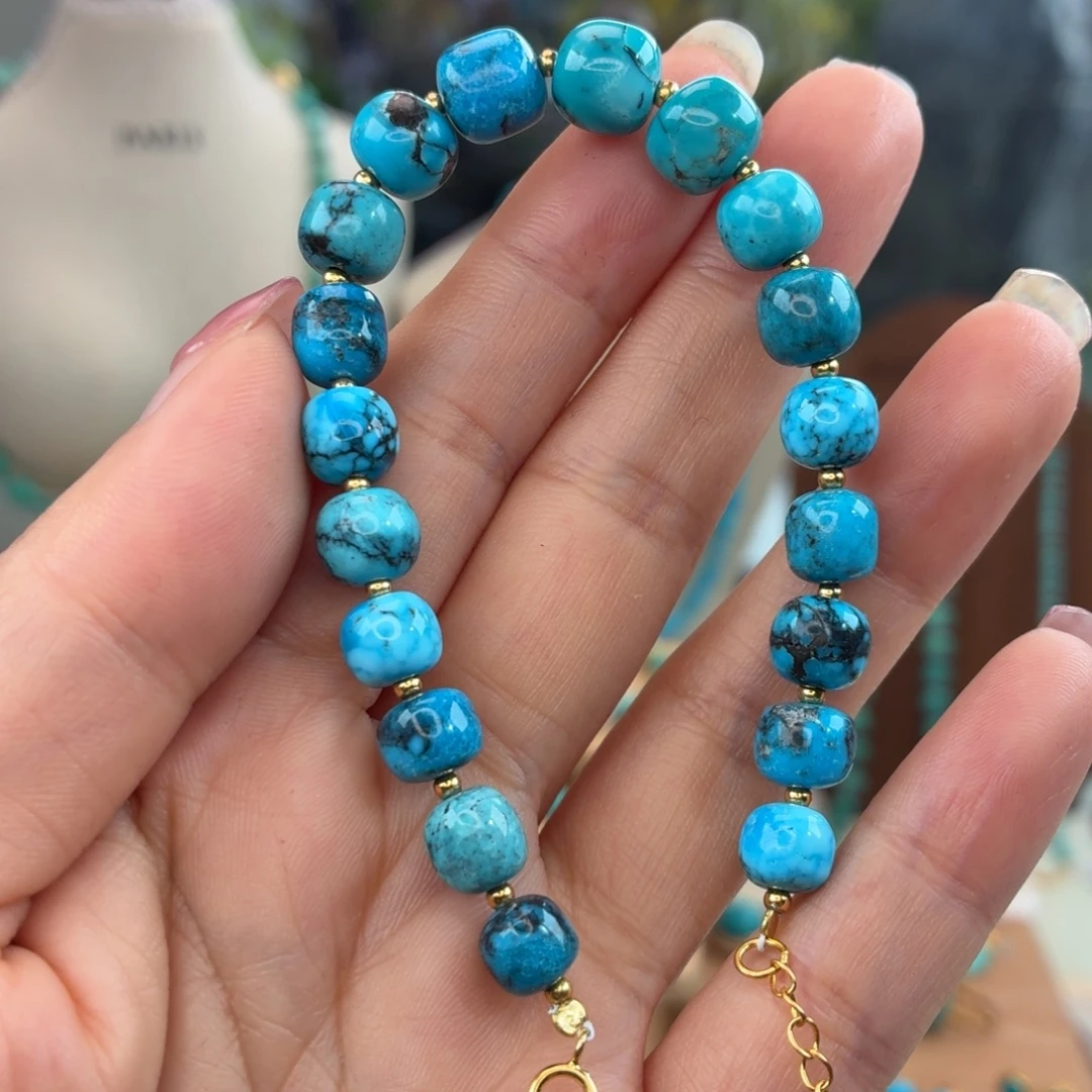 绿松石银S925镀金镶嵌手链