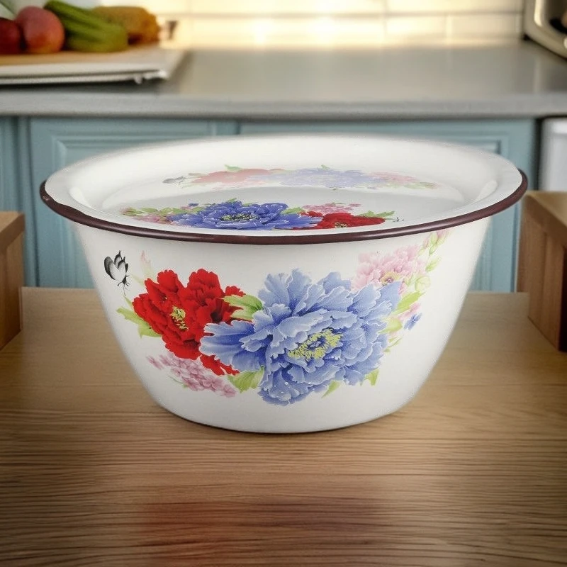 新款加厚搪瓷盖盆平盖盖盆搪瓷带盖碗搪瓷碗搪瓷盆搪瓷汤碗汤盆