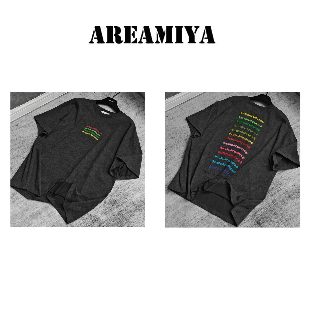 达【遇见彩虹】扎染系列彩色梵文字母印花圆领T恤CP196