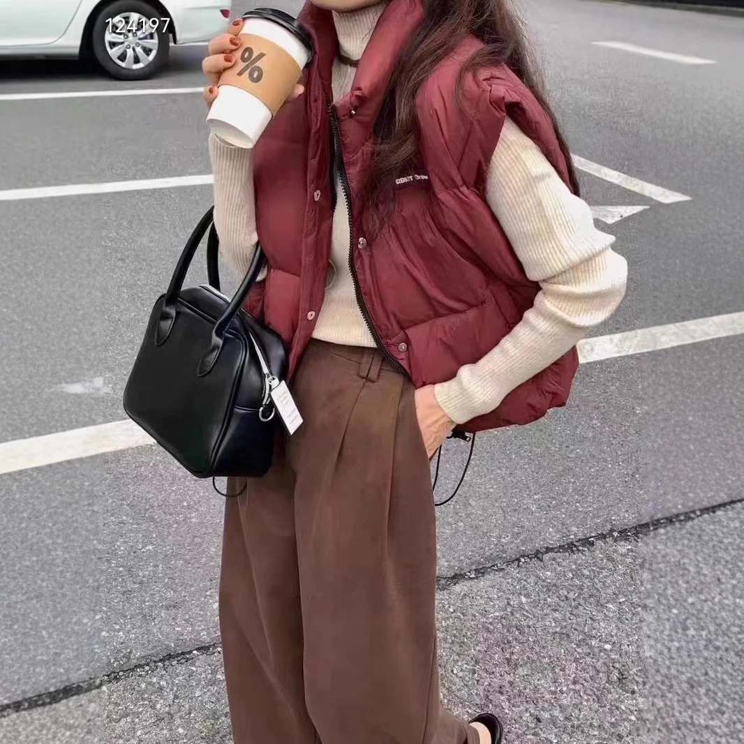 韩版显瘦百搭抽皱短款女冬季外穿时尚单品马甲