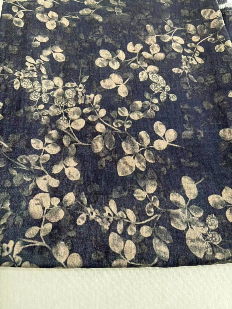 藏青米色花天丝苎麻连衣裙衬衫旗袍服装手工布料批发【不支持七天