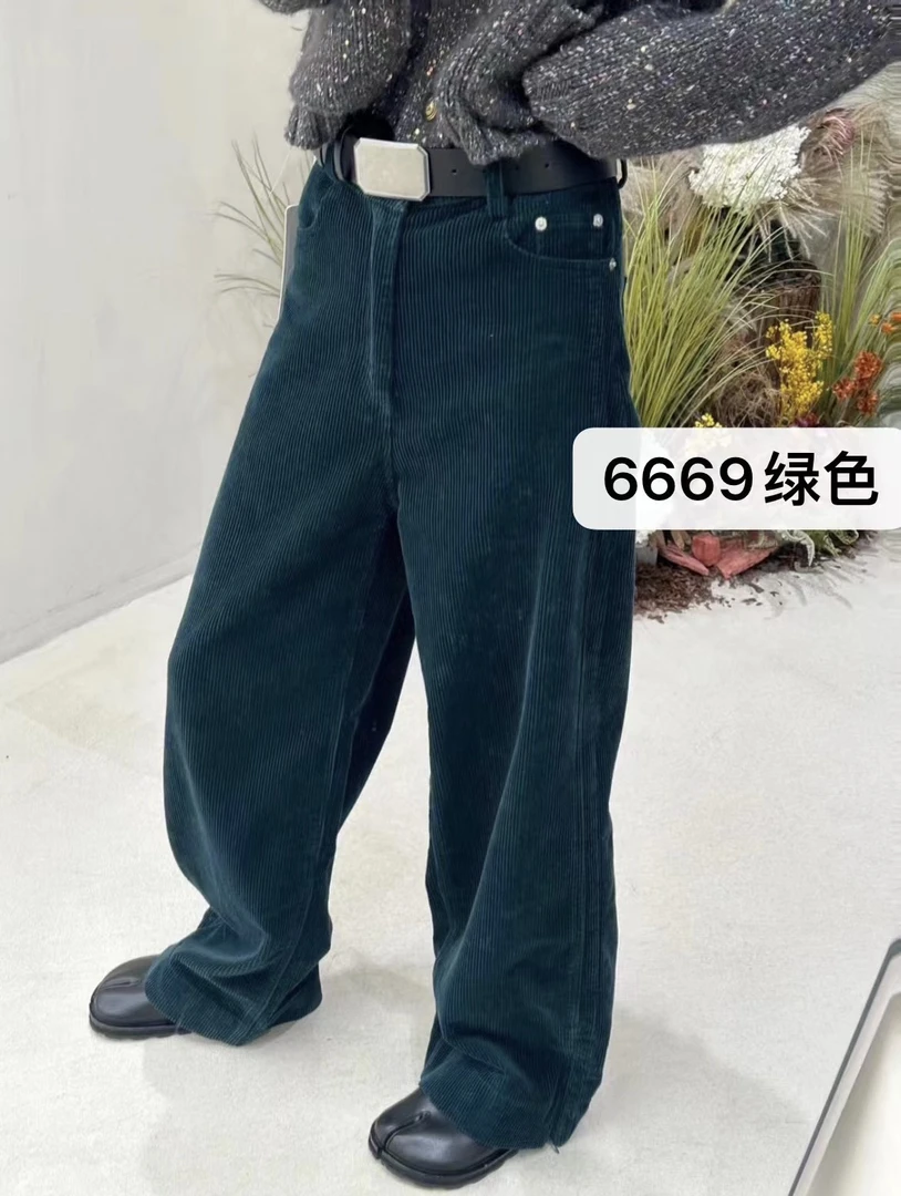 6669小众设计冬复古时髦高腰灯芯绒休闲裤阔腿裤子百搭He