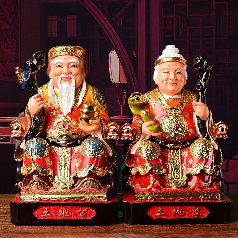 土地公土地婆神像摆件福德正君地主财神土地爷土地奶佛像摆件