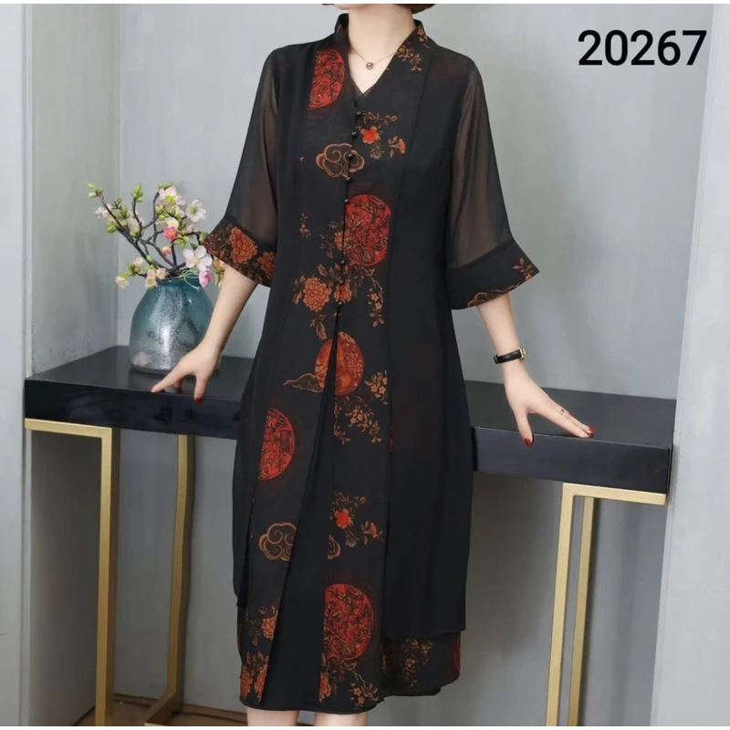 K029新款气质国风开衫外套洋气民族风外披大码连衣裙