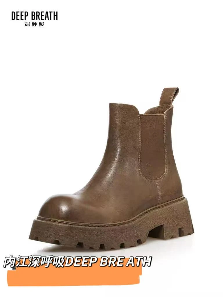 女士鞋子短靴秋季新款复古厚底圆头百搭英伦风短筒切尔靴AX15237