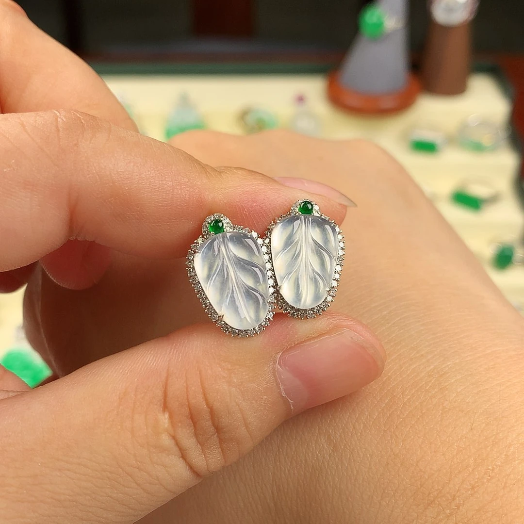 翡翠18K金镶嵌耳饰缅料