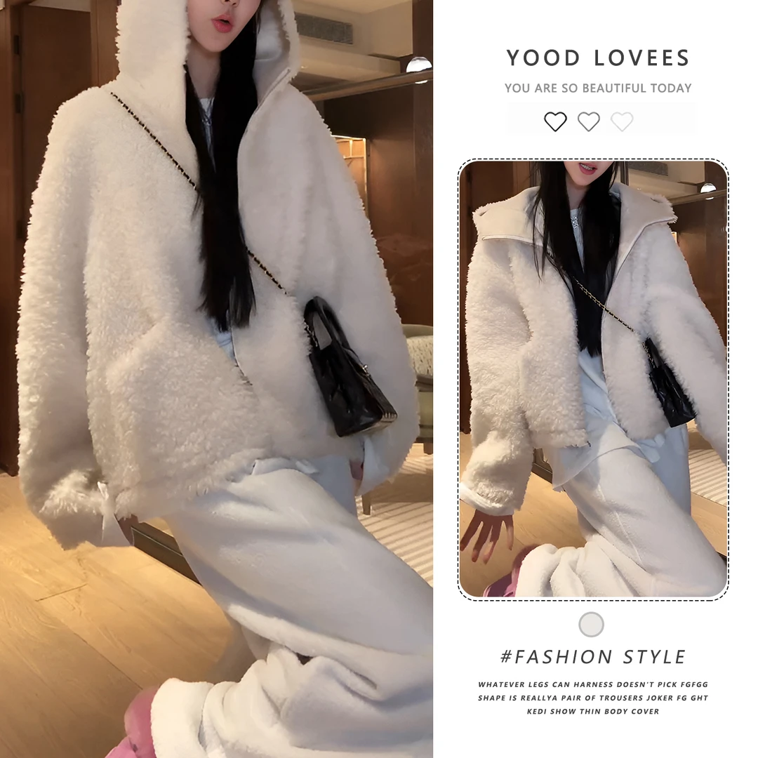 慵懒风连帽毛毛外套女2025冬季新款时尚宽松高级感加厚保暖上衣潮