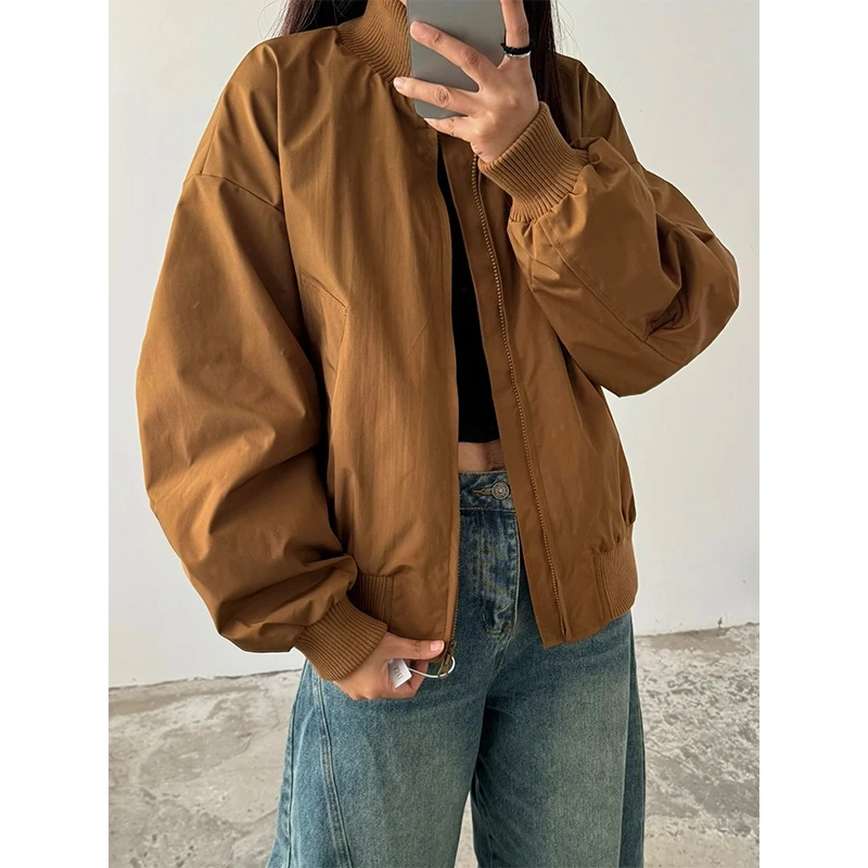 美式飞行员棒球服夹克春秋男女同款潮牌宽松户外廓形痞帅立领外套